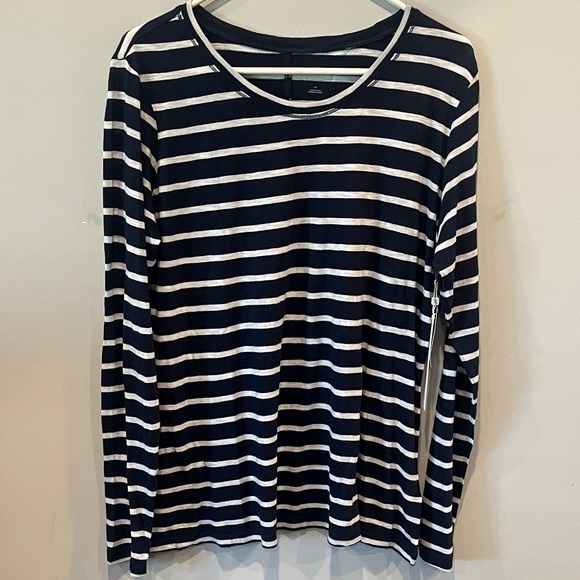 Caslon Raglan Cotton Blend Navy and White Long Sleeve Striped Top NWT - Picture 6 of 13